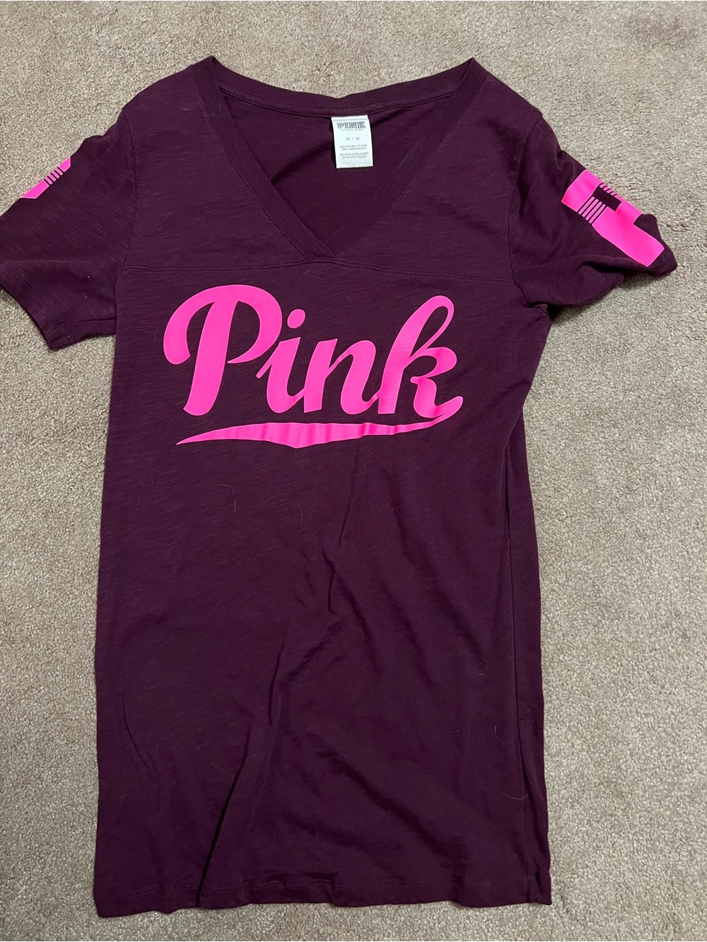 PINK Victoria's Secret V-Neck Tee in Deep Plum